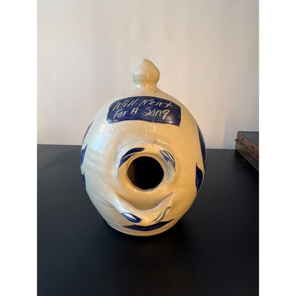 Salt Glazed Stoneware Bird House Decorated Will Rent For A Song Studio Pottery